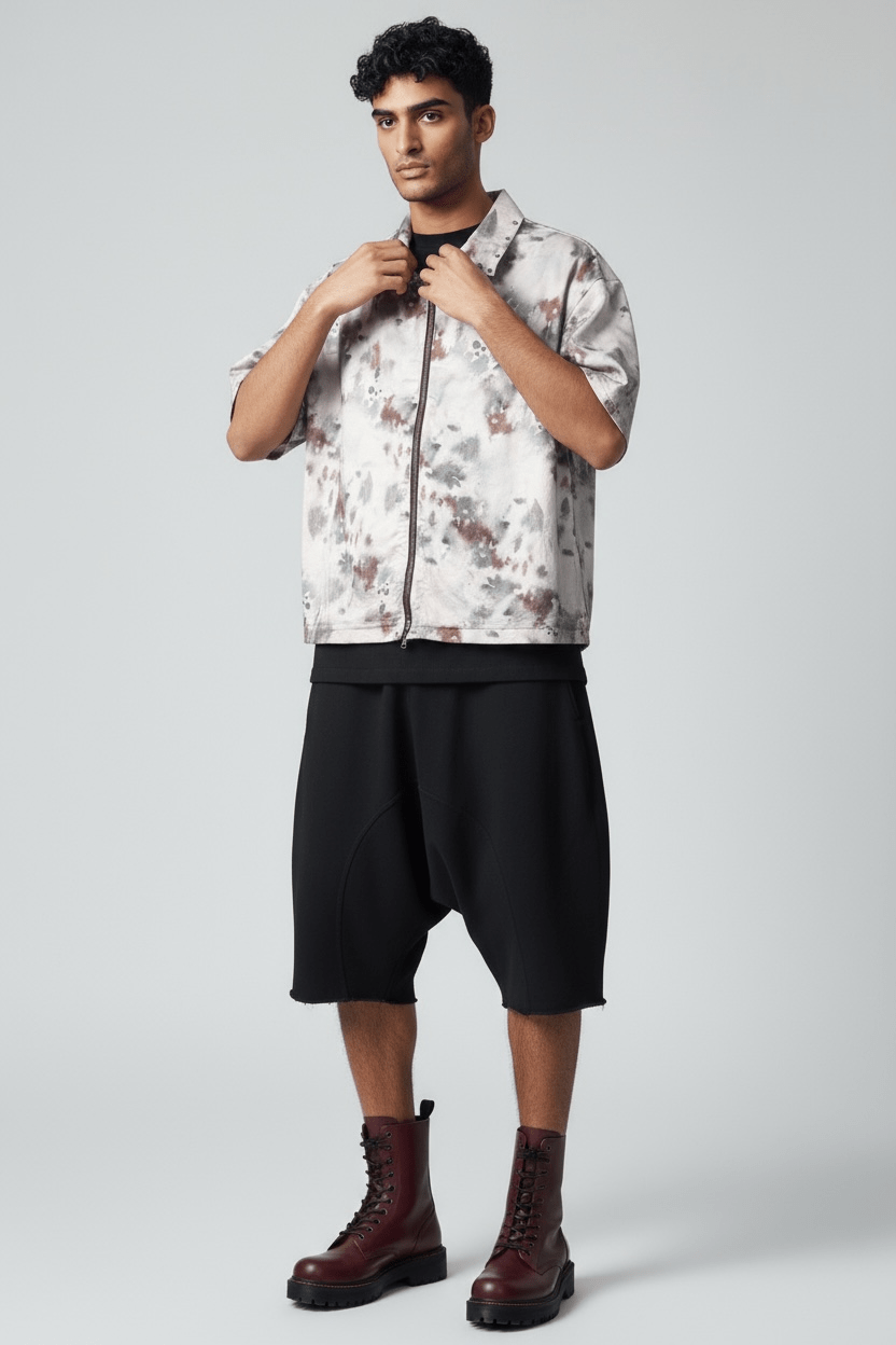 Splatter Fade Zip Short Sleeve Shirt - Closet No. 11